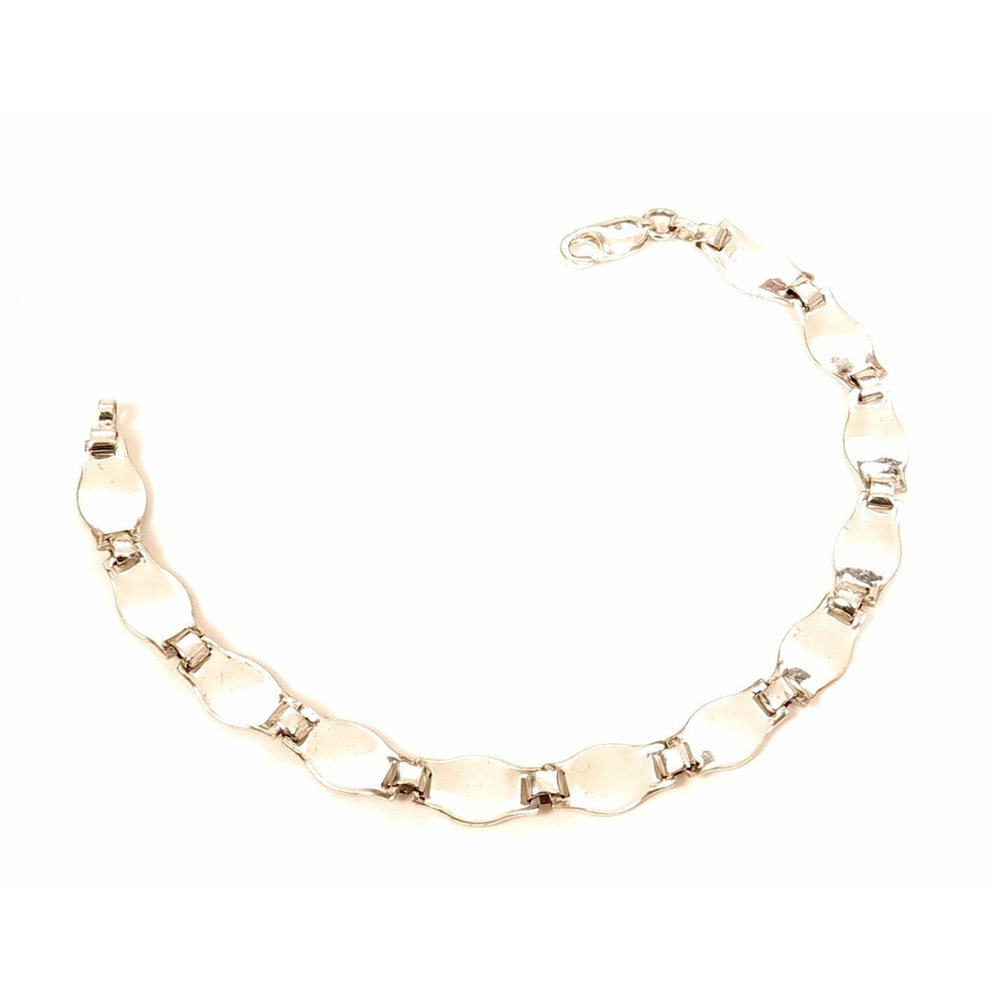 Shiny Sterling Silver Panel Linked Bracelet*7-5/8
